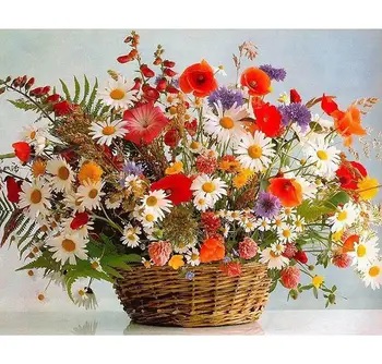 White and red flowers in a basket painting by numbers kit White and red flowers in a basket painting by numbers kit