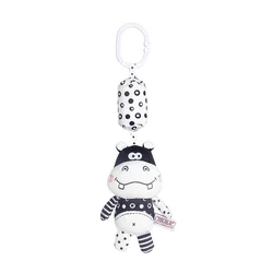 Soft Plush Newborn Rattle Toy - Black and White Wind Chime for Crib, Car Seat, and Stroller (Hippo 677)