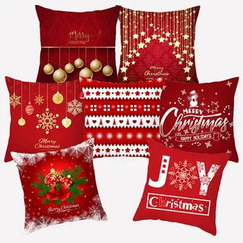 

Christmas Pillow Covers Santa Claus Cushion Cover Decorative Polyester Sofa Cushions 45x45 Red Merry Christmas Deer Pillowcases
