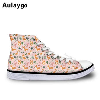 

Aulaygo Lovely Corgi Dog Print Canvas Kids Shoes For Girls Leaf Animal Design Outdoor Flat Sneakers High Top Flats Buty Tenis
