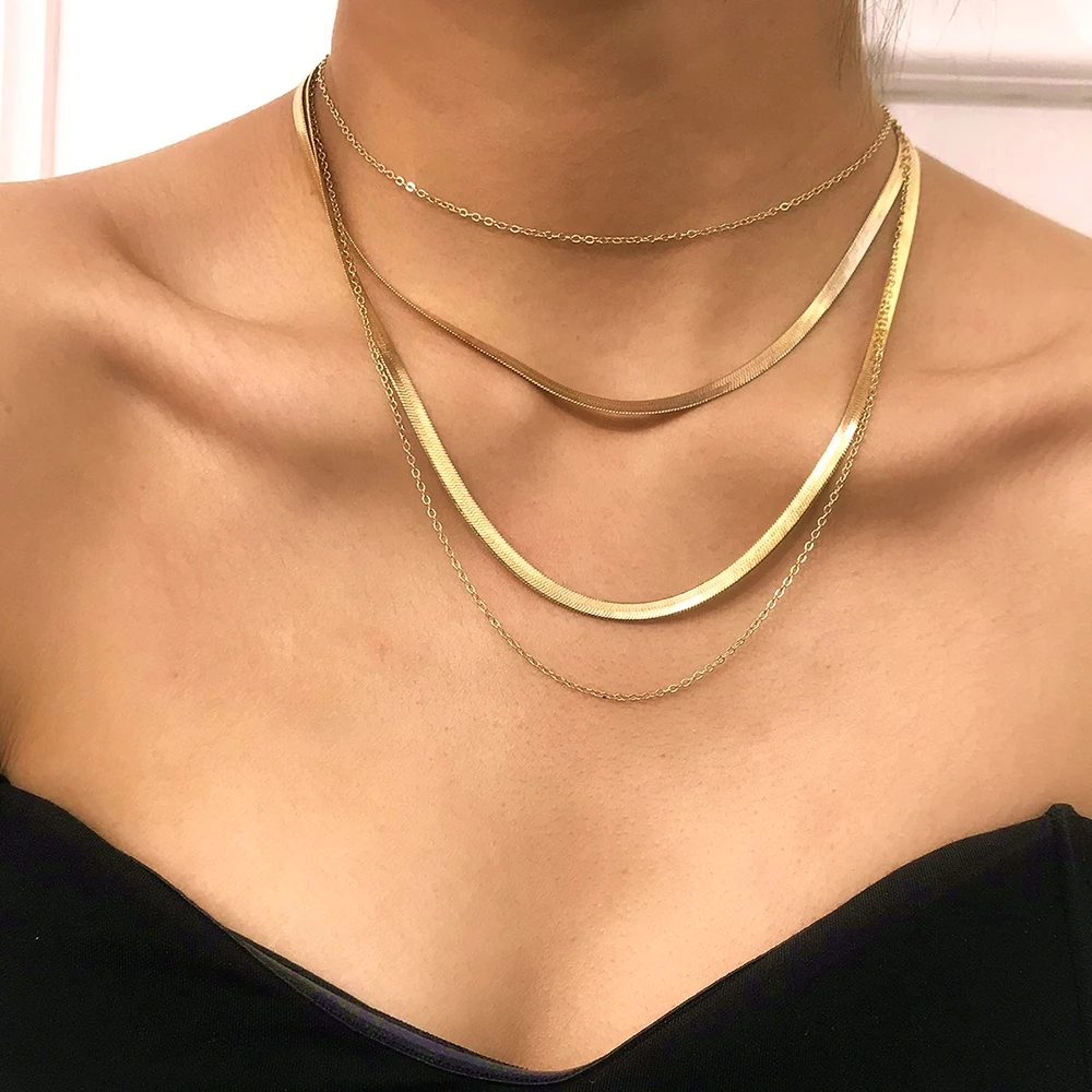 

Multi-level Gold Plateden Silver Color Snake Chain Necklaces For Women New Vintage Boho Fashion 2020 Necklace Jewelry Party Gift