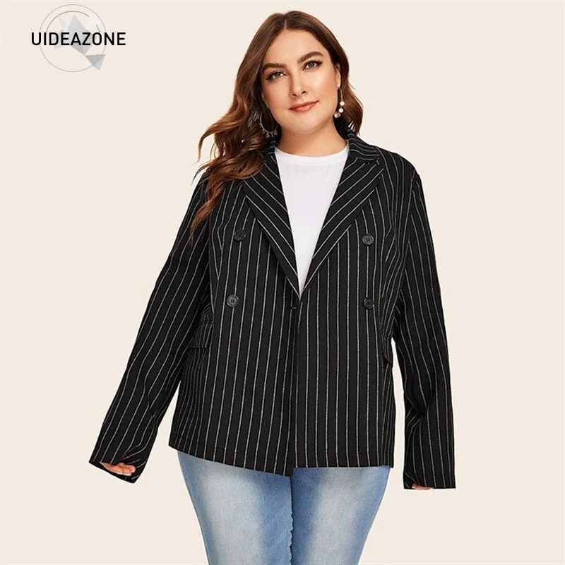 WA02891 UIDEAZONE Плюс Размер XL-4XL весна матч все вертикальные полосатый принт длинный рукав Блейзер женские элегантные Пиджаки Верхняя одежда - Цвет: WA02891