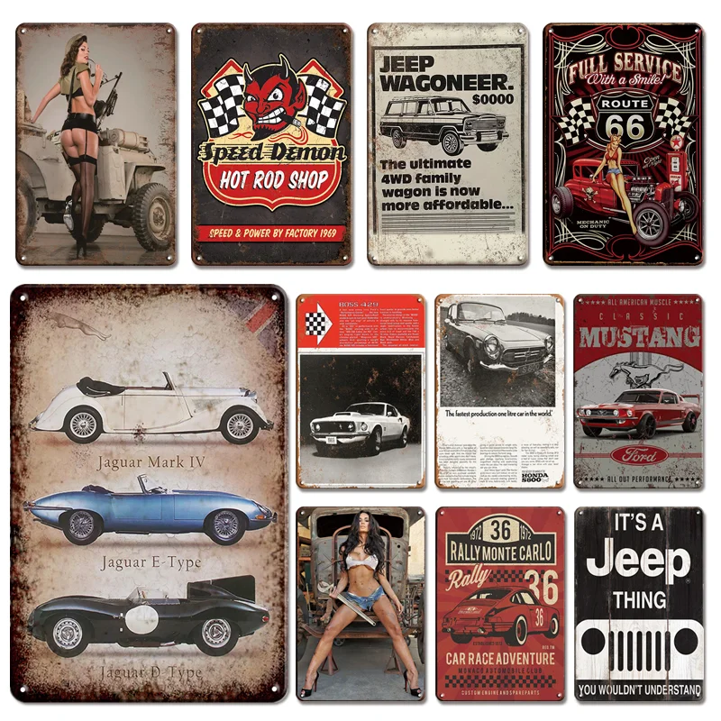 Classic Car Poster Metal Plate Vintage Garage Door Decoration Tin Sign Retro Art Wall Stickers Living Home Decor Plaques | Дом и сад