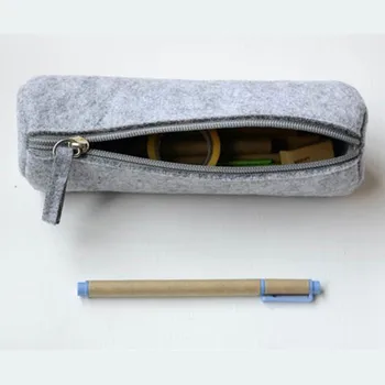 

Women's Cosmetic Bag Travel Organizer Zipper Felt Soft Solid Color Multi-functional Cylindrical Pen Bag Stationery Storage Bag