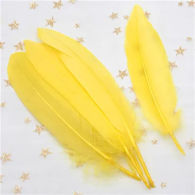 yellow 50pcs Перо, твердый полюс, натуральный гусиный Плюм, 14-20 см, 50 шт., перья лебедя, белые шлейфы, сделай сам, украшение для дома, вечерние, свадебные украшения - Цвет: yellow 50pcs
