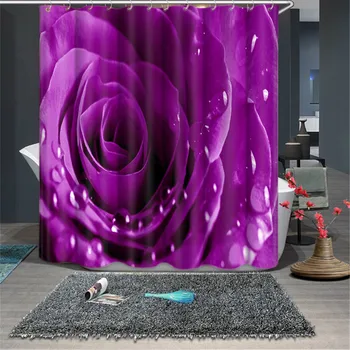 

Flower Plants Bamboo Lotus Flowers 3d Bath Single Printing Shower Curtain Waterproof Polyester for Bathroom Decor
