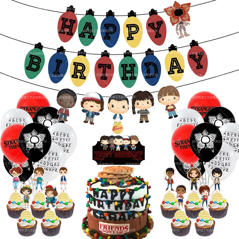 Stranger Things Themed Party Decorations Balloons Happy Birthday Banner Cake Topper Eleven Things Birthday Party Decor Supplies Ballons Accessories Aliexpress