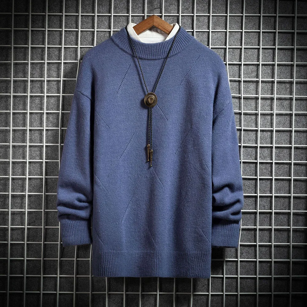 

Half Turtleneck Men Sweater Winter Warm Pullover Oversize New Year Solid B;lack Sweaters Men's Casual Knitted Tops Jumper Blue