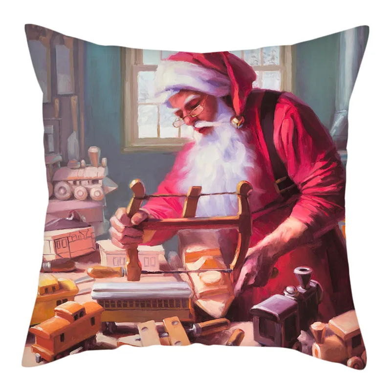 Fuwatacchi Santa Claus Printed Cushion Cover Christmas Pillow Covers Polyester Decoration Pillow Cases for Home Sofa 45X45cm