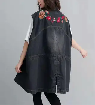 

Clearance--Original design female new autumn and spring korean style plus size handsome embroidery all-match loose denim Vest
