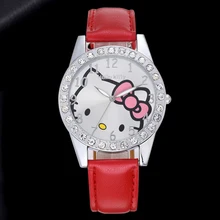 hello kitty девушка часы кожаный ремешок аналог кварцевые часы, модный платье часы relogio feminino