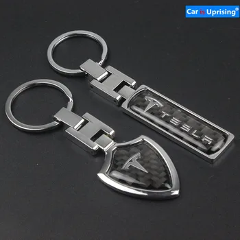 

1pcs Car styling Creative carbon fibre Car Keychain Men Women Car Keyring For TESLA Model S Model 3 Model X Accessories