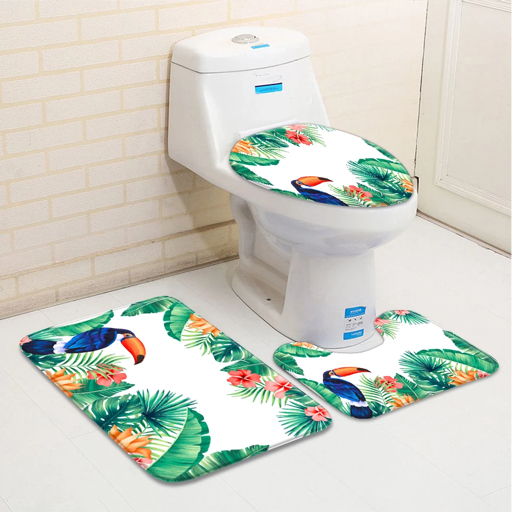 EudoUS 3Pcs Set Bath Mat Sets Bathroom Non Slip Pedestal Rug Lid Toilet Cover Bath Mat