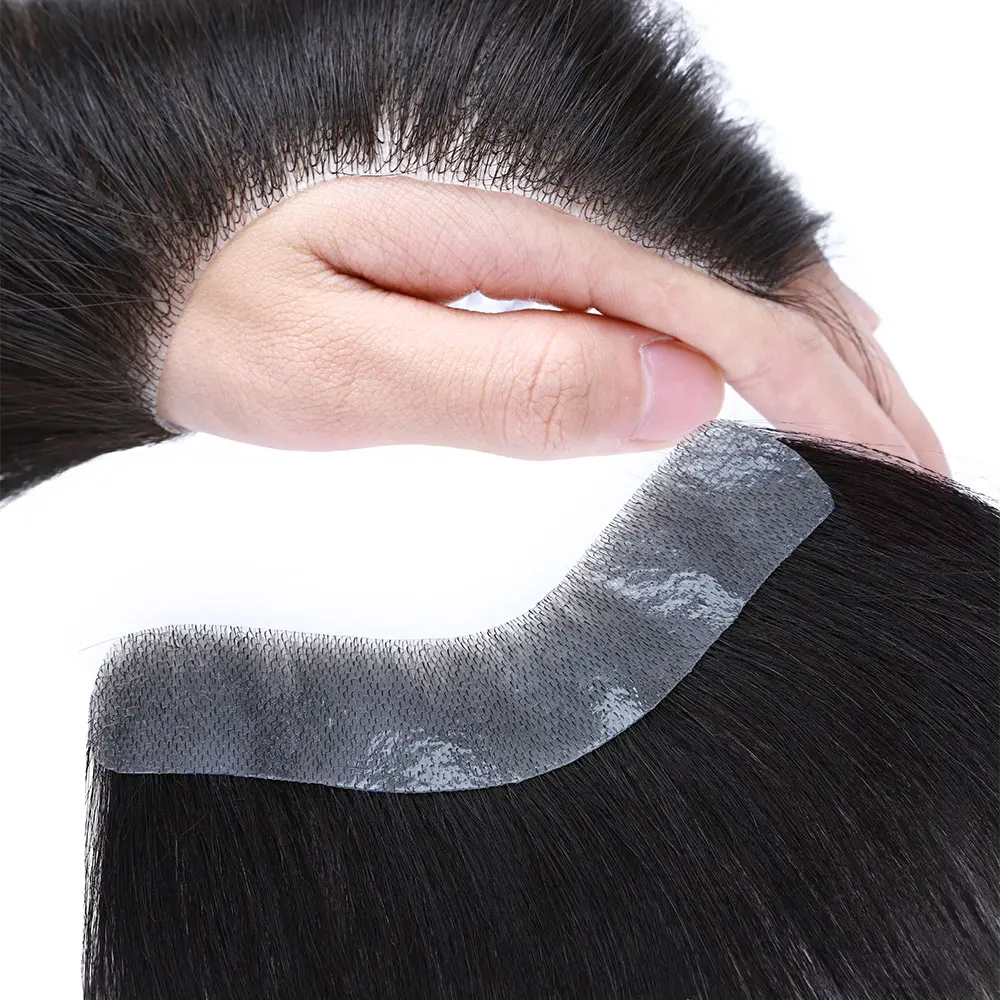 SEGO 4x18CM Thin Skin PU V Loop Men Hairpiece Indian Human Remy Hair Patch Replacement Handmade Real Hair pieces Length 15cm