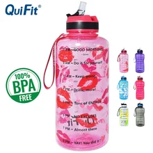 QuiFit 2L (450 ml bottiglia dacqua Tritan da mezzo gallone con cannuccia BPA bottiglie per bevande gratuite agitatore di proteine portatile sport palestra brocca