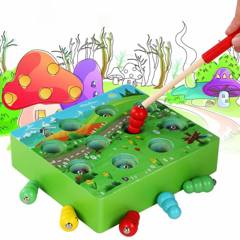  Mushroom forest magnetic children's insect catching game building block baby wooden educational toy