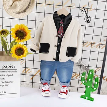 

Toddler 3PCS Clothes for Boys Cotton Outfit Jacket + Striped Shirt + Jeans Set Infant Kids Children Clothes For 1 2 3 4 Years