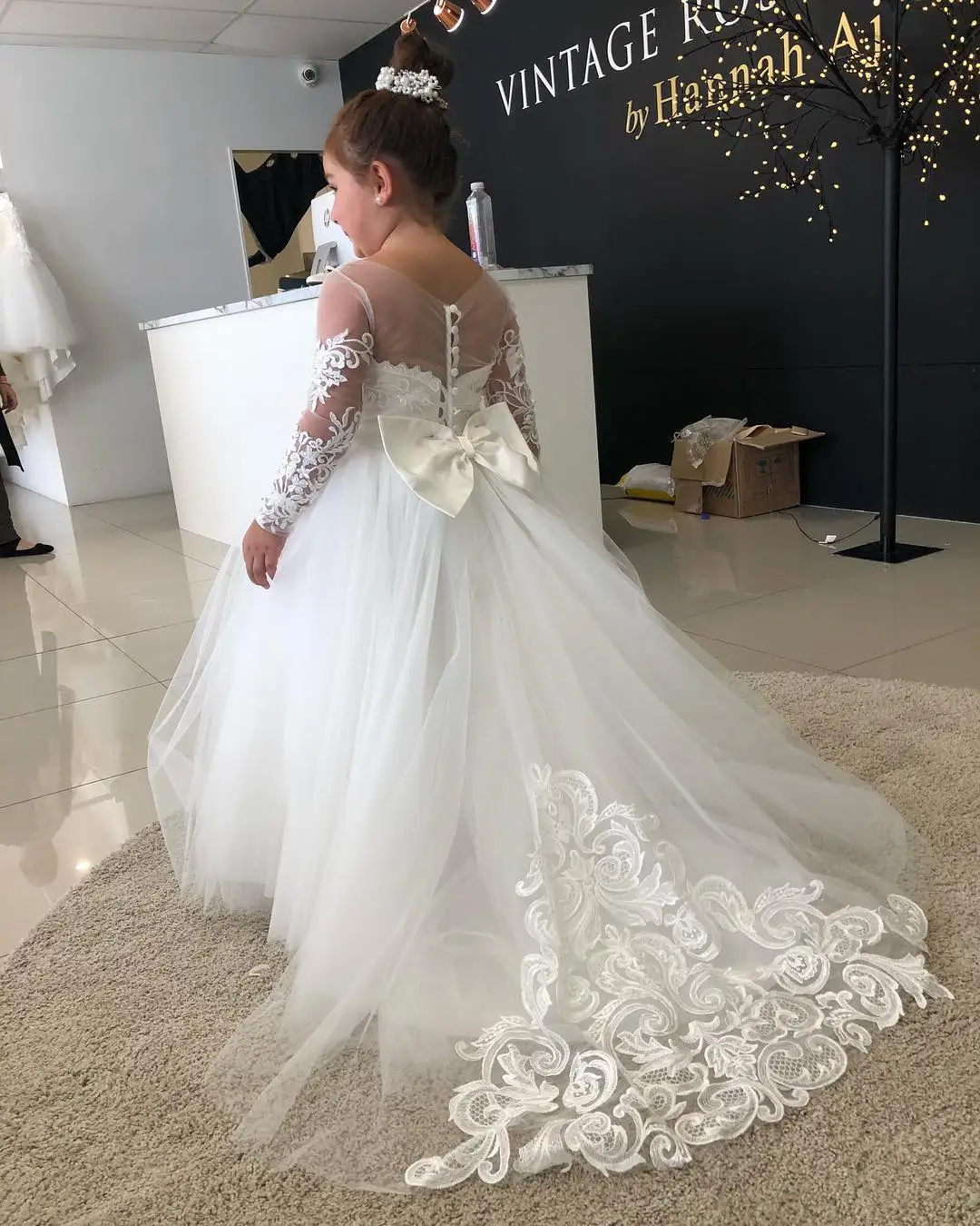 Flower Girl Bead Decoration Long Dress Wedding Party Off Shoulder Kids –  The Event Lady Store