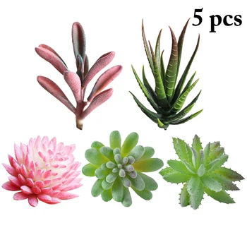 

5pcs Green Flocking Artificial Succulents Plants Bonsai Desktop Fake Plants Wedding Decoration Plante Artificielle Dropshipping