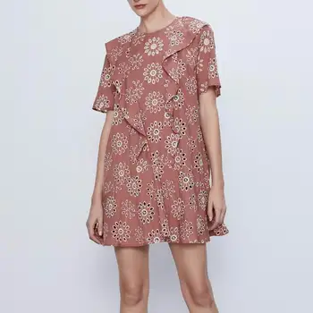 

Women Summer Dress 2020 New Fashion O-Neck Short Sleeve Hollow Out Embroidery Floral Modern Lady Above Knee Dresses