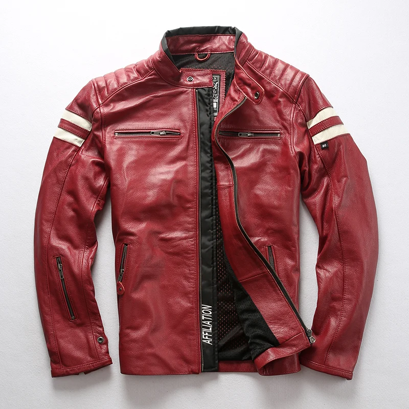 Promotion 80 Read Description! Asian size men's high quality cow leather outwear mens cowhide genuine leather stylish rider jacket