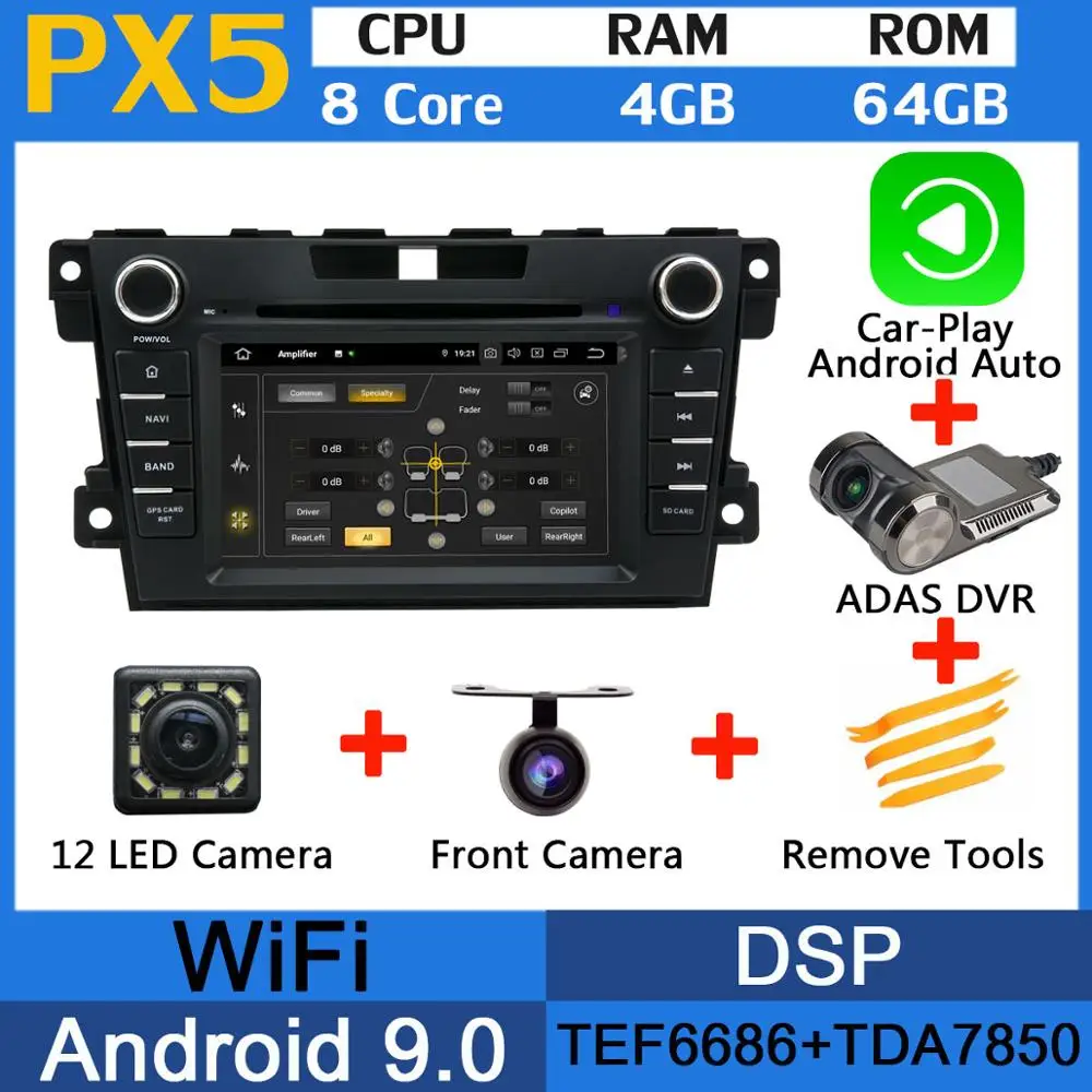 Octa Core, 4 Гб+ 64G Android 9,0 5 USB Порты и разъёмы Автомобильный DVD плеер для Mazda CX-7 CX7 CX 7 2007 2008 2009 2010 2011 2012 2013 автомобиля - Цвет: PX5-CarPlay ADAS
