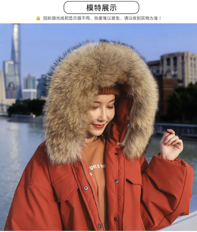 New Down Jacket Women Loose Short Waist Hooded Large Fur Collar Pie To Overcome Thickened Ladies Jacket Tide Clothing