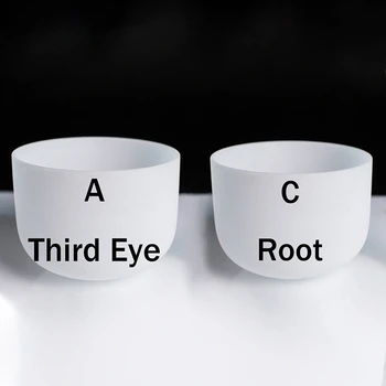 

2Pcs 8 Inch Note Perfect Sound a Third-Eye Chakra Frosted Quartz Crystal Singing Bowl - a Between the Eyebrows Wheel & C Seabed