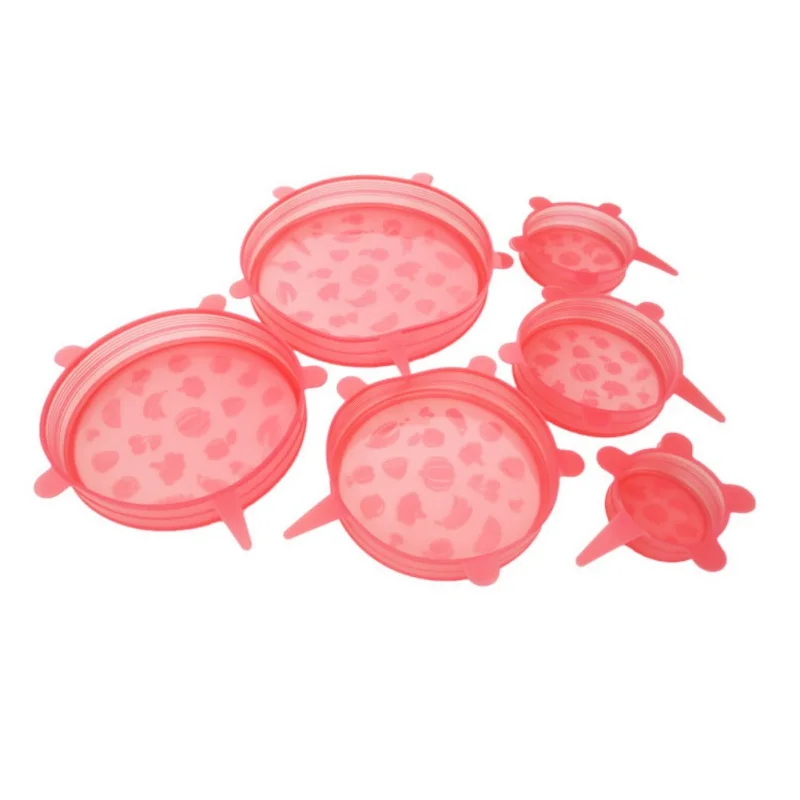 6Pcs/Set Silicone Lid Stretch Lids Food Fresh Cover Bowl Pan Fruit Mug Food Keeping Fresh-keeping Lids Kitchen Tools - Цвет: Red