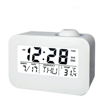 

Digital LCD Time Projection Ceiling Display Snooze Desk Table Clock Voice Control Voice Broadcast Perpetual Calendar