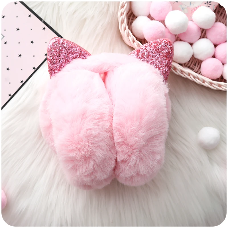 Earmuffs Womne New Korean Version Female Winter Lovely Rabbit Warm Womens Simple Solid Kawaii Accessories Solid Adjustable Chic - Цвет: B-pink