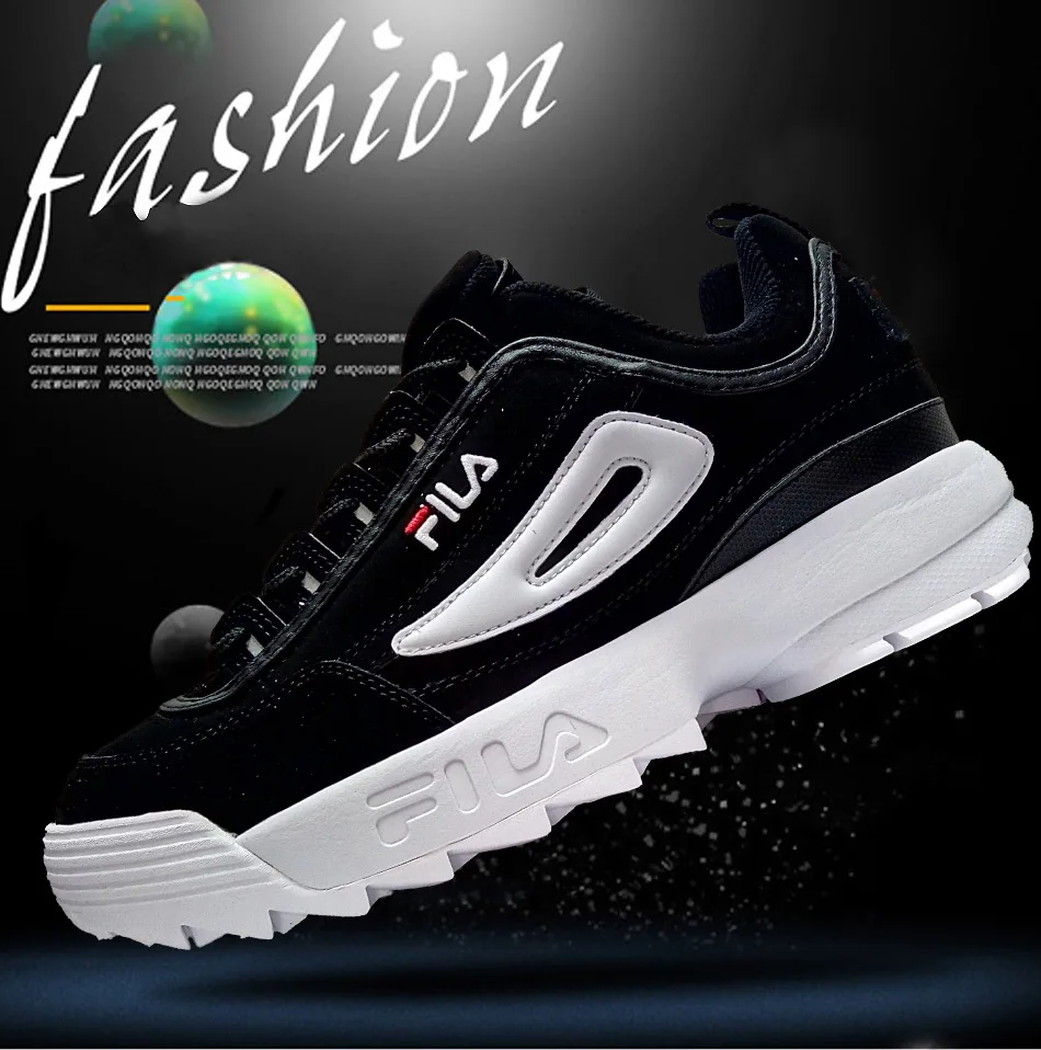 FILA Disruptor II 2 Running Shoes Summer Sport Shoe Men Breathable Zapatillas Women Increased Sneakers size 36-44 Black White