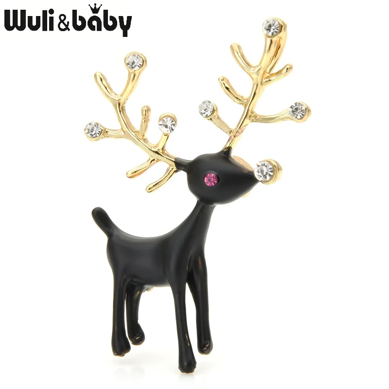Wuli&baby, черные Броши с оленями, женские, сплав, эмаль, животное, лось, Рождественская брошь на булавке, подарки на год