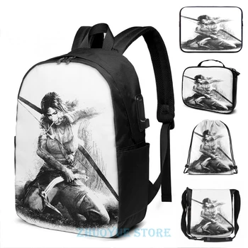 

Funny Graphic print Lara Croft Drawing(2) USB Charge Backpack men School bags Women bag Travel laptop bag