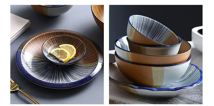 1 шт. в японском стиле ручная роспись посуда линия полосатая столовая посуда керамическая тарелка блюдо фарфоровая посуда столовые приборы тарелка для торта