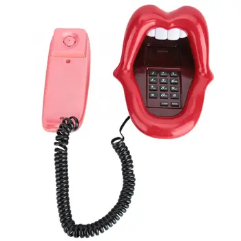 

Multi-Functional Telephone Red Large Tongue Shape Telephone Desk Phone for Smart Home Office Decoration