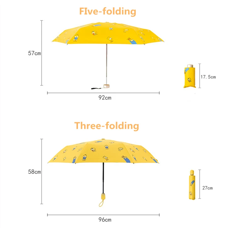 Милый мультяшный ветрозащитный женский зонт, желтый складной автоматический зонтик, Женский Дождливый Солнечный зонтик
