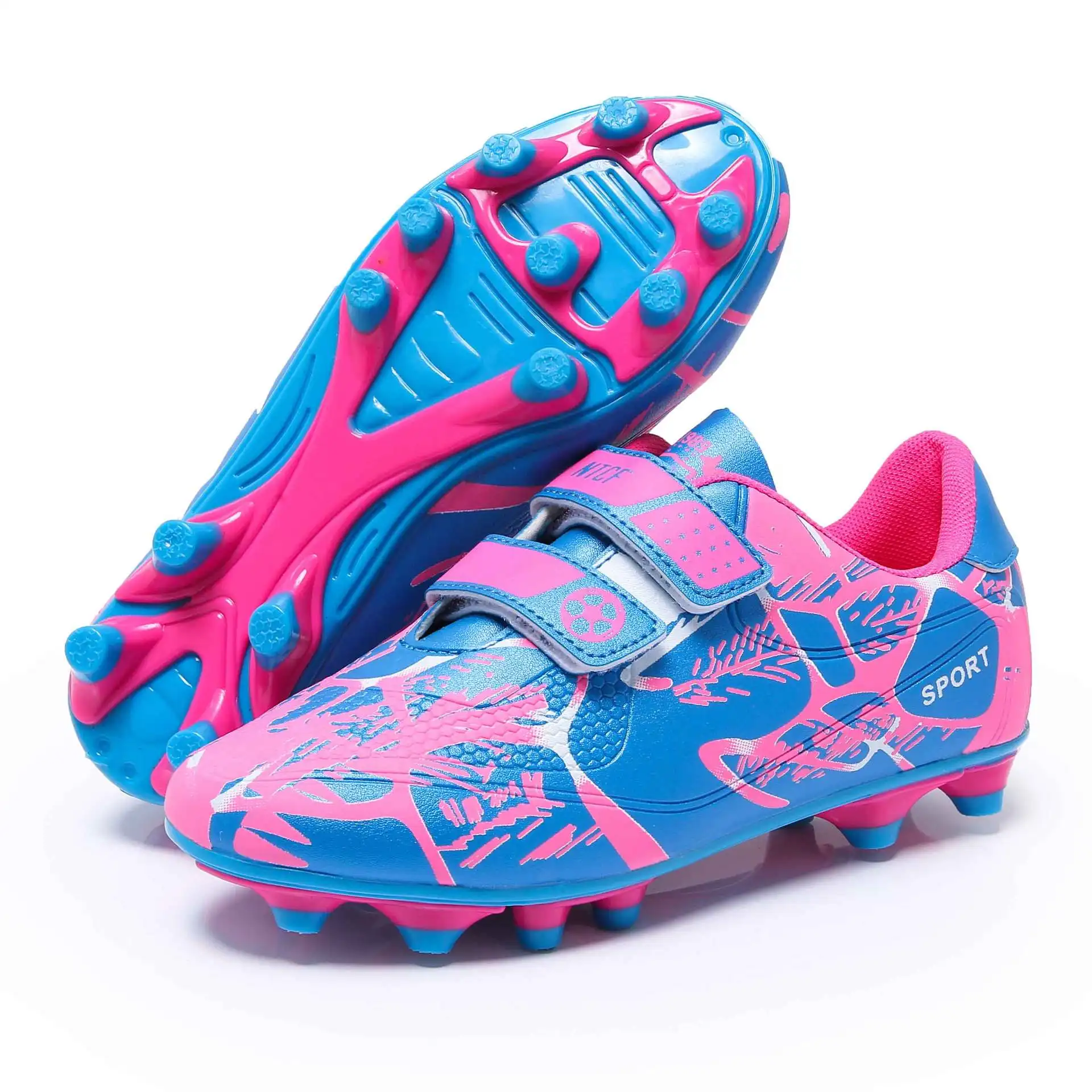 Футбольная обувь с низким верхом, кожаные ногти, длинные ногти, сломанные ногти, плоская подошва, травяная спортивная обувь для детей и подростков - Цвет: long spikes pink