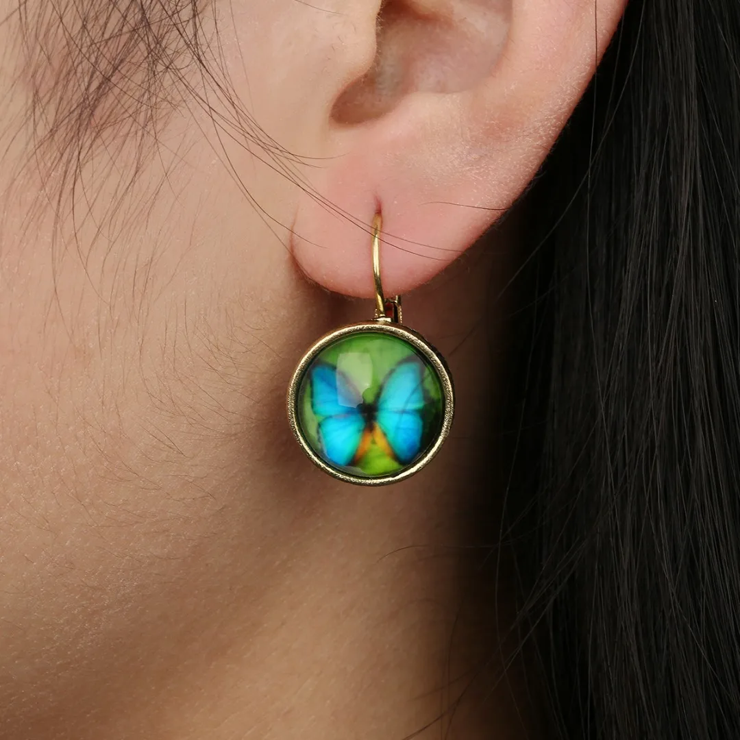 Vintage Colorful Round Flower Ear Stud Classical Retro Ethnic Stylish Earrings Unique Charming Women Jewelry Chic Accessories