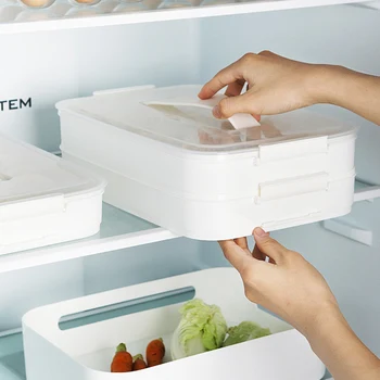 

Dumplings Organizer Buckle Closure Frozen Three Layers Storage Box Portable Food Fresh Keeping Handle Refrigerator Durable