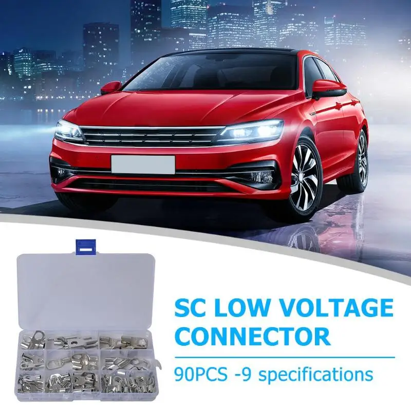 90pcs Tinned Copper Cable Lugs Electrical Wire Ring Connectors Battery Terminals Widely Used in Oceans and Other Circuits