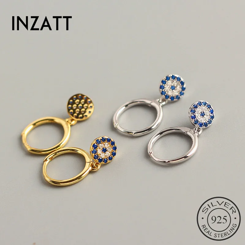 INZATT Real 925 Sterling Silve Blue Zircon Eyes Of Evil hoop Earrings For Fashion Women Party Fine Jewelry Accessories Gift | Украшения и