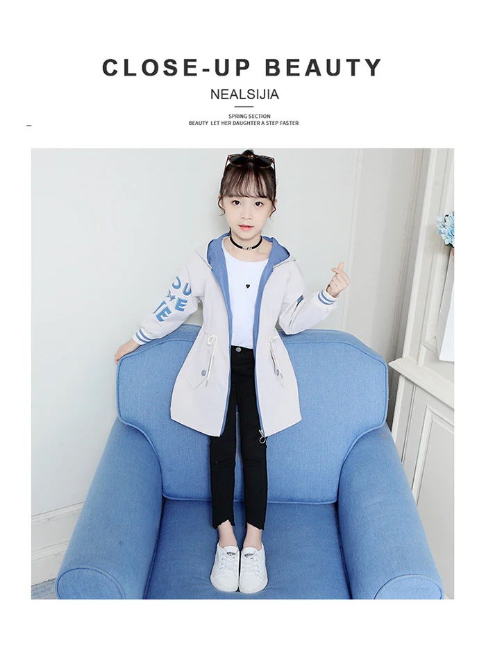 Для девочек ветровка длинный участок новая осенне-зимняя куртка для детей-подростков, Модное детское детский иностранный Топы