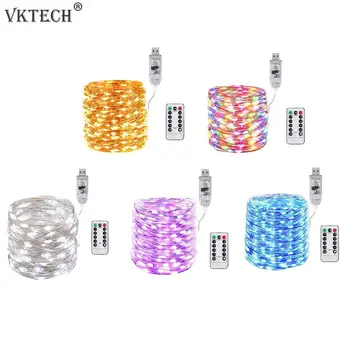 

10/20m LED Fairy Lights USB Copper Wire String Lamp Christmas Garland Lamp with Remote Control for Wedding Decor