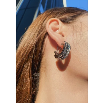 

Brass With White Gold Rhinestone Geo Statement Earrings Women Jewelry Punk Party Sweety Gown Runway Boho Gothic Korean Japan