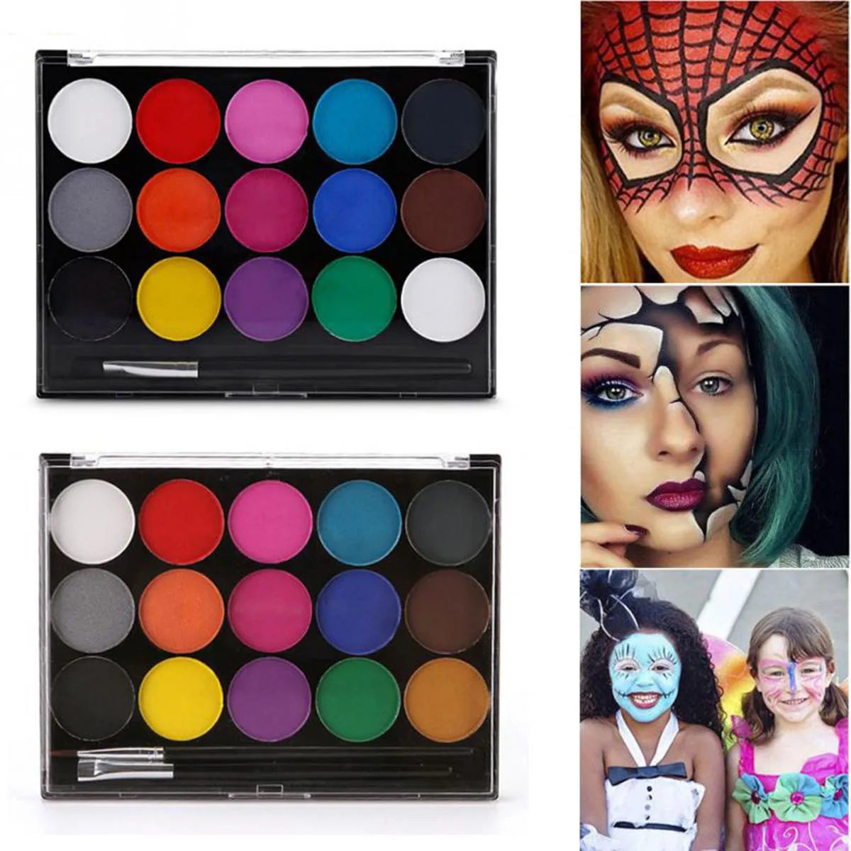 15 Colors Water-soluble Face Body Painting Pressed Powder Palette With 2 Makeup Brushes Non-toxic Tattoo Art Kit |