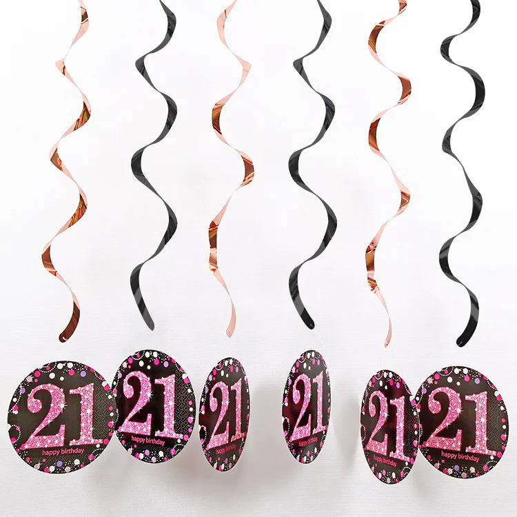 21 - PINK 6 шт. ПВХ спираль с днем рождения вихревой 18 21 30 40 50 60 70 лет висячие украшения на день рождения Аксессуары для вечеринки, дня рождения Декор - Цвет: 21 - PINK