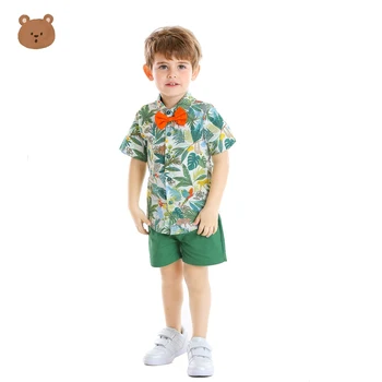 

Boys' Shirt Printed Short Sleeve Shirt Suit Children's Seaside Holiday Wear European And American Fashionable Children's Dress
