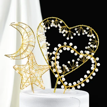 

Cakesmile iron art collections pearl cake topper cupcake party for baking cake decorating tools anniversary birthday décor