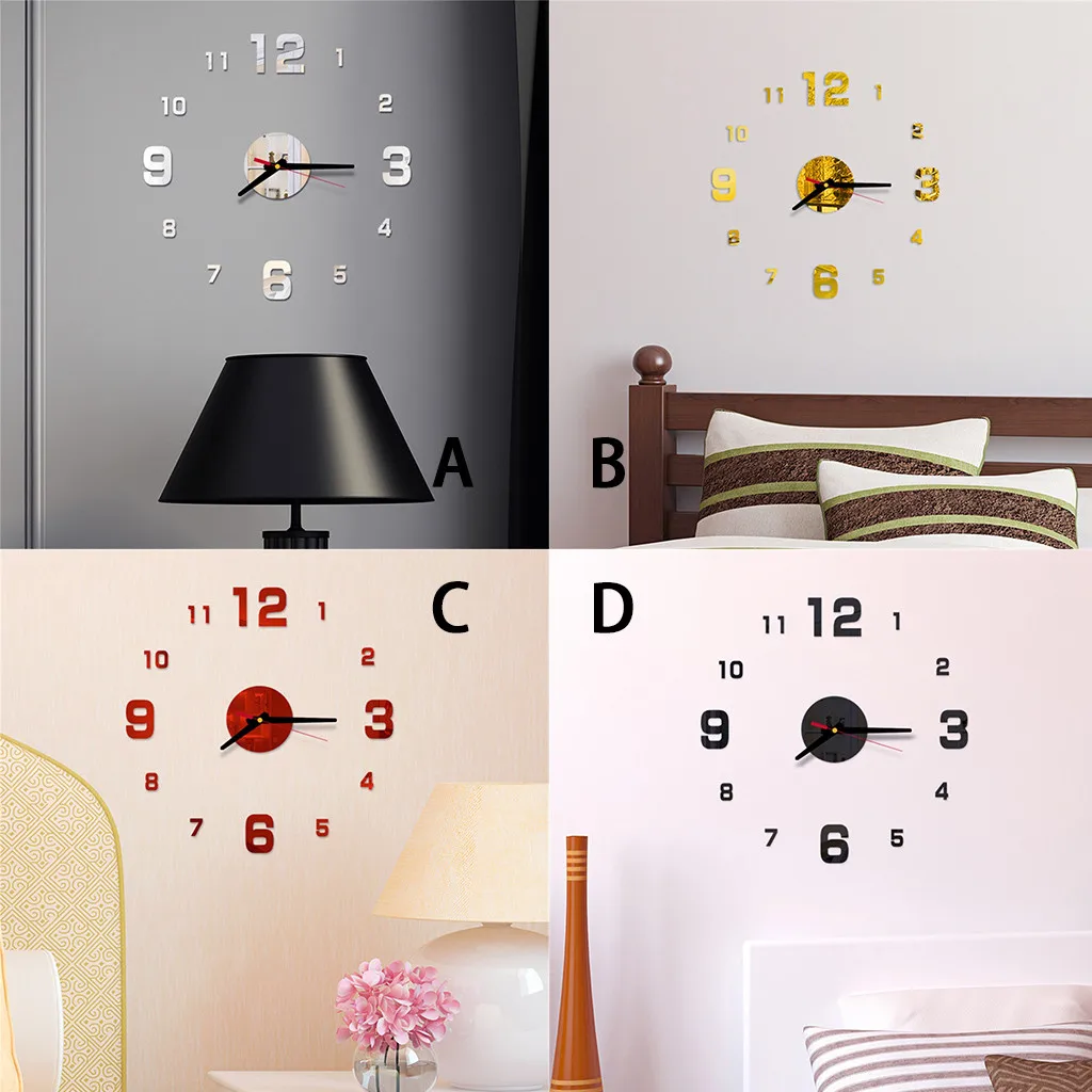 3d Diy Roman Numbers Acrylic Mirror Wall Sticker Clock Home Decor Mural